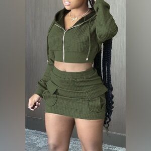 Army Green Sexy Casual Solid Basic Hooded Collar Long Sleeve Two Pieces
